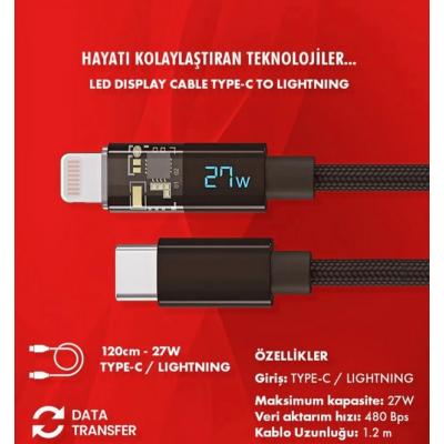 GNP Led Ekran Kablo Type-c To Lighning 1.2 Metre Siyah 27w