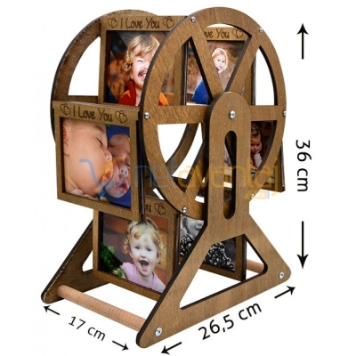 Kişiye Özel Ahşap Dönmedolap Çerçeve - 12 Fotoğraflı Fotoğraf Çerçevesi - Fotoğraf Albümü