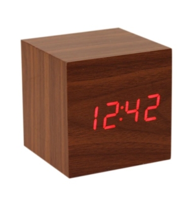 Ahşap Görünümlü Alarmlı Termometreli Dijital Gizli Küp Saat Koyu Renk