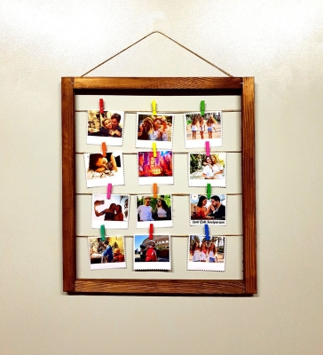 Kişiye Özel 12 Fotoğraflı İpli Mandallı Ahşap Fotoğraf Çerçevesi Askısı Pano