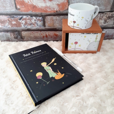 Küçük Prens Tasarım Kutulu Kupa Ve Siyah Yapraklı Anı Defteri Seti