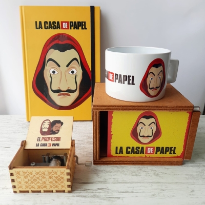 La Casa De Papel Özel Tasarım Kupa Defter Ve Çevirmeli Müzik Kutusu Seti 1