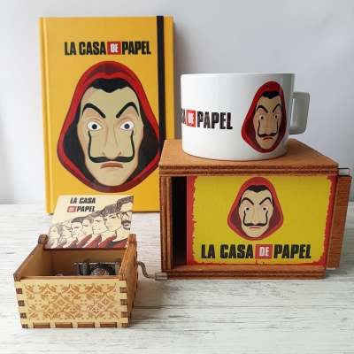La Casa De Papel Özel Tasarım Kupa Defter Ve Çevirmeli Müzik Kutusu Seti 2