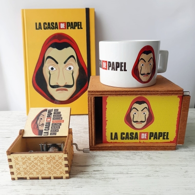 La Casa De Papel Özel Tasarım Kupa Defter Ve Çevirmeli Müzik Kutusu Seti 3