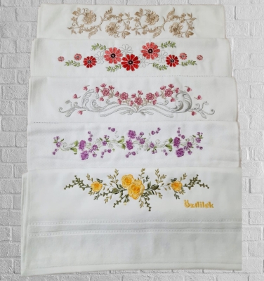 Özdilek Çeyizlik Nakışlı 5 Adet Beyaz El Havlusu Seti 1