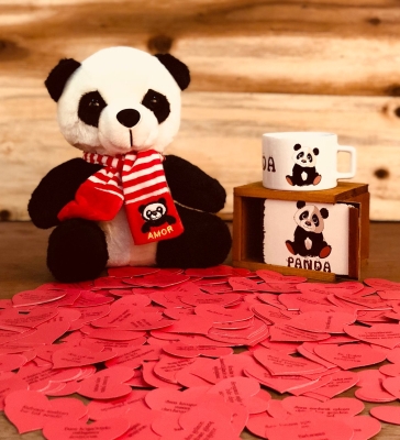 365 Gün Aşk Sözleri Ve Peluş Aşık Atkılı Panda Ve Sevimli Panda Kupa Hediye Seti