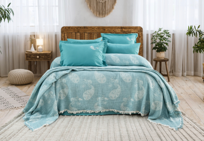 Nijuu Home Selection Concept Edna Turkuaz Çift Kişilik Müslin Pike Takımı