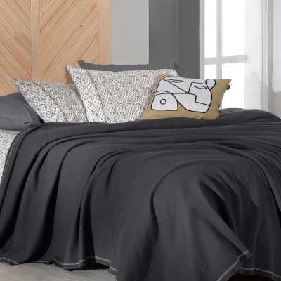 Sarev Abel Gri Çift Kişilik %100 Pamuk Pike Takımı