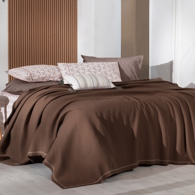 Sarev Abel Kahverengi Çift Kişilik %100 Pamuk Pike Takımı