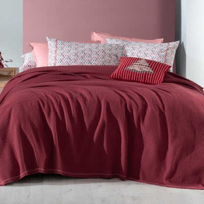 Sarev Abel Kırmızı Çift Kişilik %100 Pamuk Pike Takımı