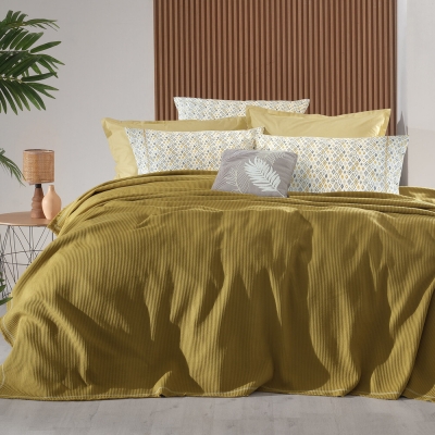 Sarev Abel Sarı Çift Kişilik %100 Pamuk Pike Takımı