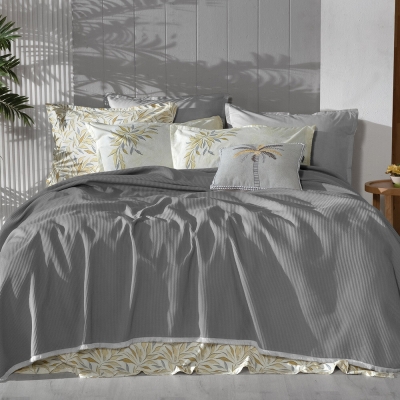 Sarev Adrian Gri Sarı Tek Kişilik %100 Pamuk Pike Takımı