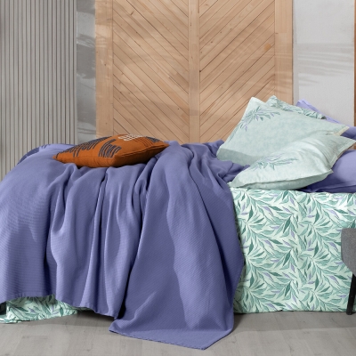 Sarev Adrian Mavi Yeşil Tek Kişilik %100 Pamuk Pike Takımı