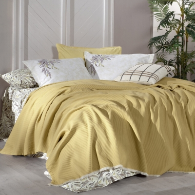 Sarev Adrian Sarı Bej Tek Kişilik %100 Pamuk Pike Takımı