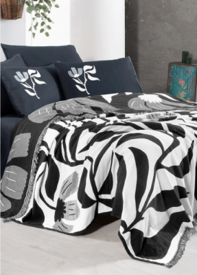 Sarev Keila Siyah Çift Kişilik Pamuk Ipliği Boyalı Pike Takımı