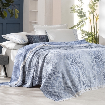 Sarev Raina Mavi Tek Kişilik %100 Pamuk İpliği Boyalı Pike Takımı