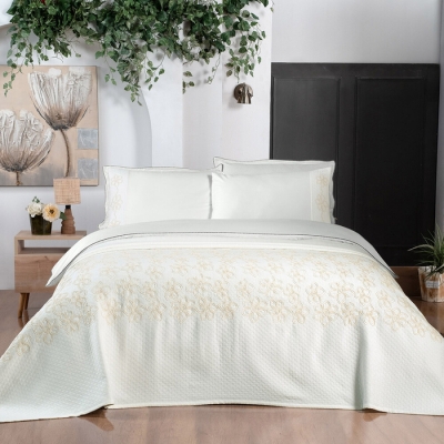 Sarev Shida Ekru Havlu Seti Hediyeli Çift Kişilik %100 Pamuk Wedding Pike Seti