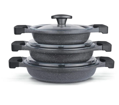 ThermoAD Döküm 3'lü Sahan Set 6 Parça Gri